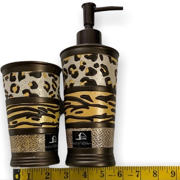 Animal Print Exotic Bathroom Accessory 4 Piece Set Brown Tan Multicolor Gazelle - Picture 6 of 12